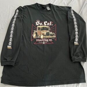 Vintage Rod Custom Magazine Shirt Mens XL Black Long Sleeve Hit Lowrider Skull